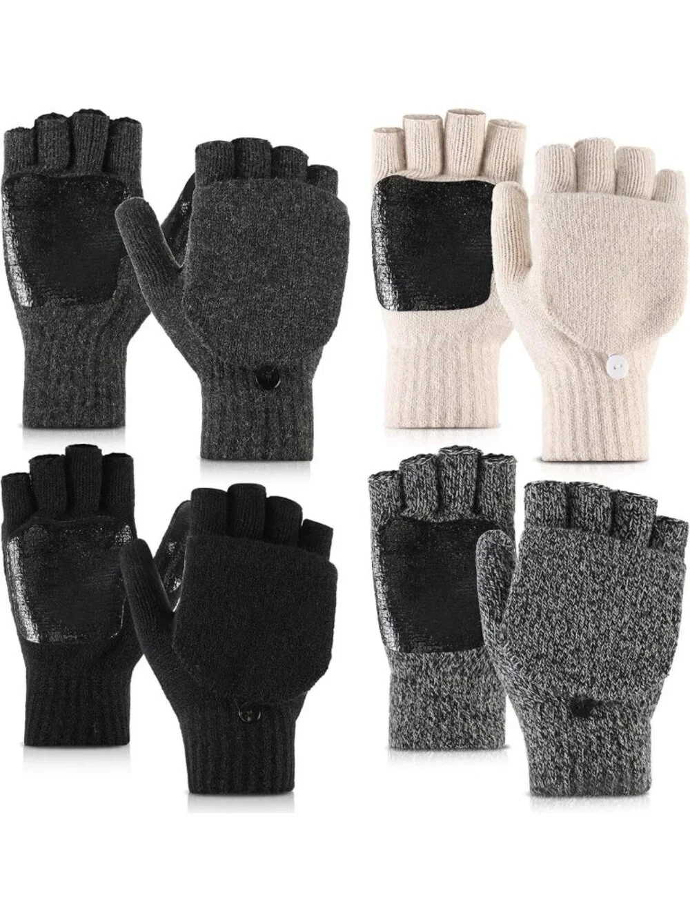 Cozy Winter Fingerless Gloves for Men & Women - Knit Convertible Wool Mittens